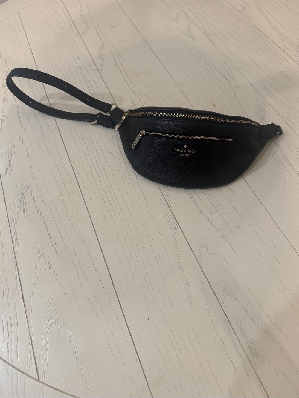 kate spade black pebbled leather belt bag with gold hardware